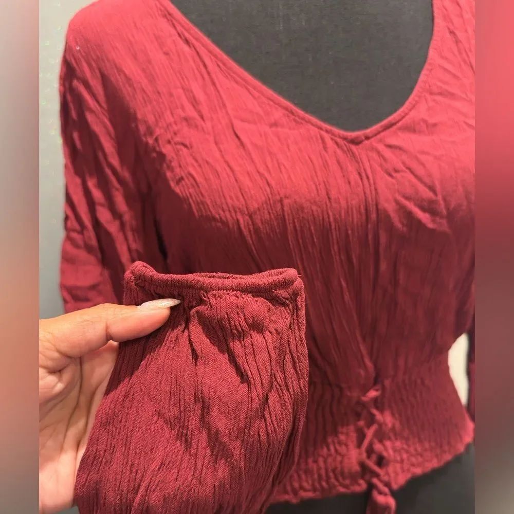 Hollister Deep Red Ruched Blouse - Picture 3 of 8